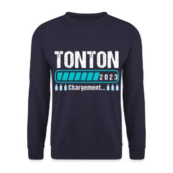 Tonton en 2023 annonce naissance cadeau oncle - Sweat-shirt Unisexe - marine - Devant - Alina (178cm) & Michal (187cm)