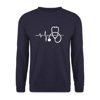 Arzt Herzschlag - Unisex Pullover - Navy - Vorne - Alina (178cm) & Michal (187cm)