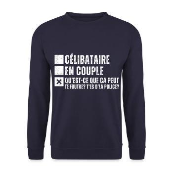 Célibataire en couple humour phrase drôle cadeau - Sweat-shirt Unisexe - marine - Devant - Alina (178cm) & Michal (187cm)
