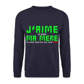 J' aime ma mère humour gaming cadeau pour gamer - Sweat-shirt Unisexe - marine - Devant - Alina (178cm) & Michal (187cm)