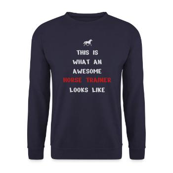 Geschenk für Reitlehrer Reitlehrerin Pferde Pferd - Unisex Pullover - Navy - Vorne - Alina (178cm) & Michal (187cm)