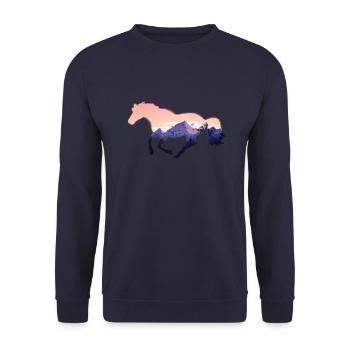 Wildpferd Wildpferde reiten Reiter Geschenk Gestüt - Unisex Pullover - Navy - Vorne - Alina (178cm) & Michal (187cm)