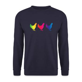 Hühnerbauer Hühner Landwirt Ei Geschenk - Unisex Pullover - Navy - Vorne - Alina (178cm) & Michal (187cm)