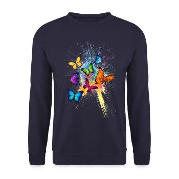 Schmetterling Butterfly Tier Animal Color Splash - Unisex Sweatshirt - navy - Front - Alina (178cm) & Michal (187cm)