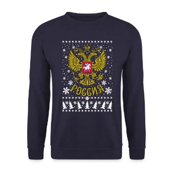 118 ROSSIJA Wappen Russland Russia Schnee - Unisex Pullover - Navy - Vorne - Alina (178cm) & Michal (187cm)