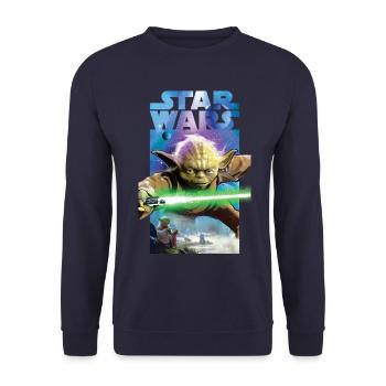 Star Wars Meister Yoda Und Grünes Lichtschwert - Unisex Pullover - Navy - Vorne - Alina (178cm) & Michal (187cm)