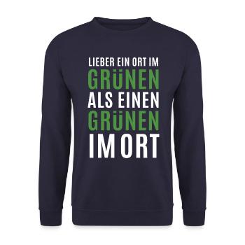Lieber ein Ort im Grünen - Grüne nein Danke! - Unisex Pullover - Navy - Vorne - Alina (178cm) & Michal (187cm)