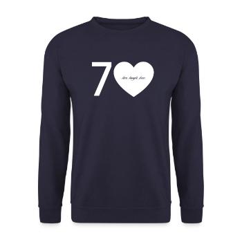 70 avec cœur - en direct. rire. Amour. - Sweat-shirt Unisexe - marine - Devant - Alina (178cm) & Michal (187cm)