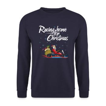 Racing home for Christmas Kart Rennfahrer - Unisex Pullover - Navy - Vorne - Alina (178cm) & Michal (187cm)