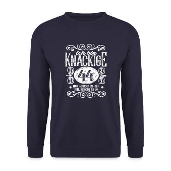 44. Geburtstag ich bin 44 Jahre alt - Unisex Pullover - Navy - Vorne - Alina (178cm) & Michal (187cm)