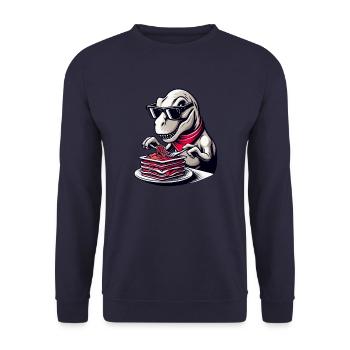 Dino T-Rex Lasagna Modern Elegant - Unisex Sweatshirt - navy - Front - Alina (178cm) & Michal (187cm)