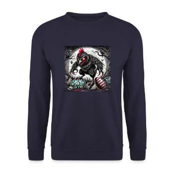 Ostern Horror Huhn Zombie Dämon Gruselig - Unisex Pullover - Navy - Vorne - Alina (178cm) & Michal (187cm)