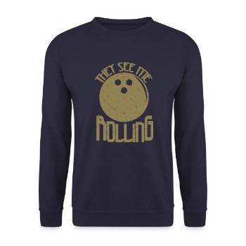Bowling Skittles Bowler Saying Funny - Unisex Sweatshirt - navy - Front - Alina (178cm) & Michal (187cm)