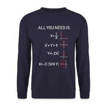 ALL YOU NEED IS LOVE Math white - Unisex Sweatshirt - navy - Front - Alina (178cm) & Michal (187cm)