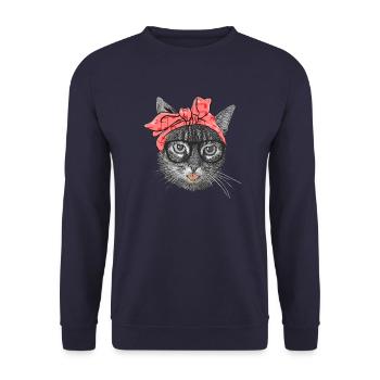 Cat with music notes headscarf cats gift - Unisex Sweatshirt - navy - Front - Alina (178cm) & Michal (187cm)