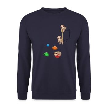 Sloth in Breast Pocket Climber Climbing Gift - Unisex Sweatshirt - navy - Front - Alina (178cm) & Michal (187cm)