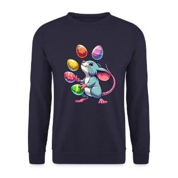 Oster Maus & Ratte Eierjonglage - Unisex Pullover - Navy - Vorne - Alina (178cm) & Michal (187cm)