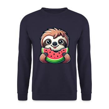 Faultier Sommerfrucht Melone - Unisex Pullover - Navy - Vorne - Alina (178cm) & Michal (187cm)