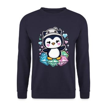 Kawaii Pinguin mit bunten Herzen, süßes Tiermotiv - Unisex Pullover - Navy - Vorne - Alina (178cm) & Michal (187cm)