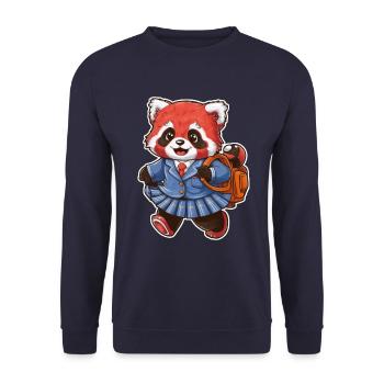 Roter Kawaii Panda trägt Schuluniform - Unisex Pullover - Navy - Vorne - Alina (178cm) & Michal (187cm)