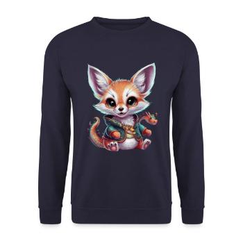 Kawaii Fennec Desert Fox with Cool Dragon - Unisex Sweatshirt - navy - Front - Alina (178cm) & Michal (187cm)
