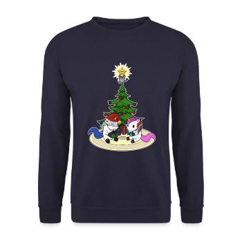 Unicorns Christmas tree illustration - Unisex Sweatshirt - navy - Front - Alina (178cm) & Michal (187cm)