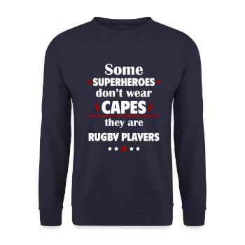 Manche Helden tragen keine Umhänge, sie sind Rugby - Unisex Pullover - Navy - Vorne - Alina (178cm) & Michal (187cm)