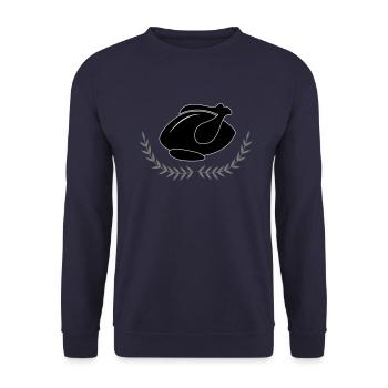 Grillen Grill Hähnchen Huhn Geschenkidee Fleisch - Unisex Pullover - Navy - Vorne - Alina (178cm) & Michal (187cm)