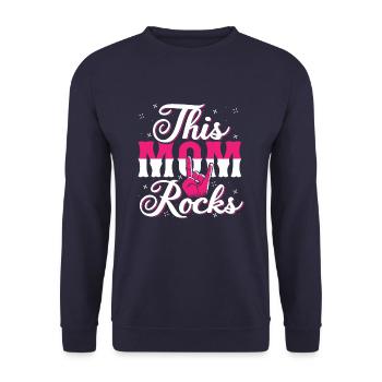 This Mom Rocks - Rock n Roll Mother - Unisex Pullover - Navy - Vorne - Alina (178cm) & Michal (187cm)