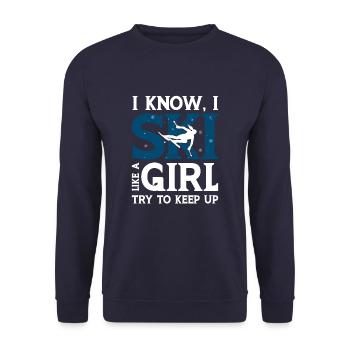 Je sais que je skie comme une fille - Skier Ski - Sweat-shirt Unisexe - marine - Devant - Alina (178cm) & Michal (187cm)