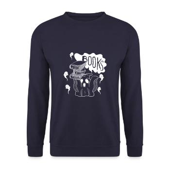 Boooks Halloween Ghost Books Librarian Reader - Unisex Sweatshirt - navy - Front - Alina (178cm) & Michal (187cm)