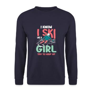 Je sais que je skie comme une fille - Skier Ski - Sweat-shirt Unisexe - marine - Devant - Alina (178cm) & Michal (187cm)