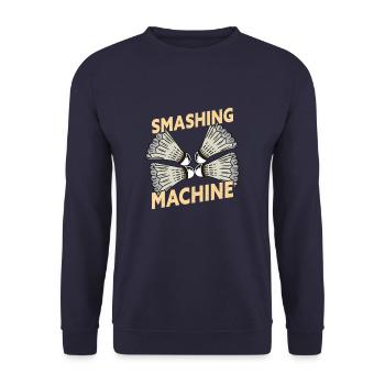 Smashing Machine Funny Badminton Shuttlecock - Unisex Sweatshirt - navy - Front - Alina (178cm) & Michal (187cm)