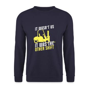 It Wasn't Us It Was The Other Shift Funny Forklift - Unisex Pullover - Navy - Vorne - Alina (178cm) & Michal (187cm)