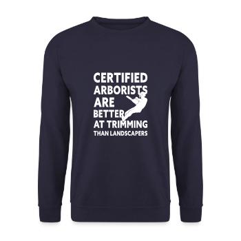 Funny Arborist Tree Trimming Quote Logger Forester - Unisex Sweatshirt - navy - Front - Alina (178cm) & Michal (187cm)