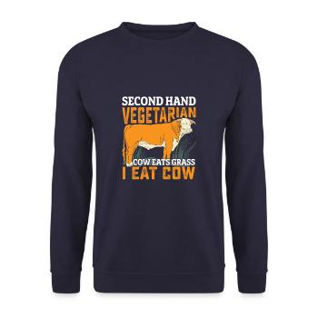 Second Hand Vegetarian Funny Meat Lover Anti Vegan - Unisex Pullover - Navy - Vorne - Alina (178cm) & Michal (187cm)