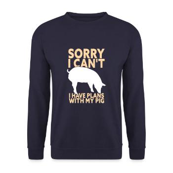 Sorry I Can't I Have Plans With My Pig Funny Pig - Unisex Pullover - Navy - Vorne - Alina (178cm) & Michal (187cm)