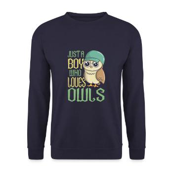 Just A Boy Who Loves Owls - Unisex Pullover - Navy - Vorne - Alina (178cm) & Michal (187cm)