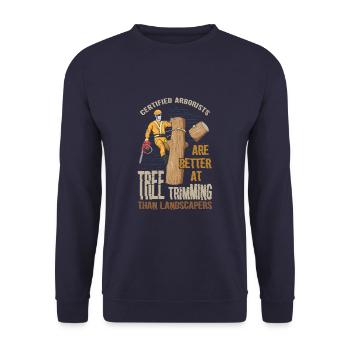 Funny Arborist Tree Trimming Quote Logger Forester - Unisex Sweatshirt - navy - Front - Alina (178cm) & Michal (187cm)