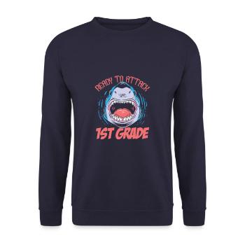Ready To Attack 1st Grade Shark First Day Of - Unisex Sweatshirt - navy - Front - Alina (178cm) & Michal (187cm)