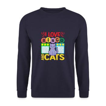 I Love Bingo And Cats Funny Bingo Player Cat Lover - Unisex Pullover - Navy - Vorne - Alina (178cm) & Michal (187cm)