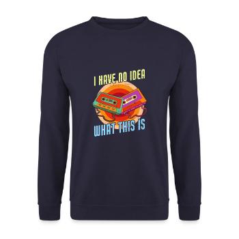 Vintage 80s 70s Cassette Retro - Unisex Pullover - Navy - Vorne - Alina (178cm) & Michal (187cm)