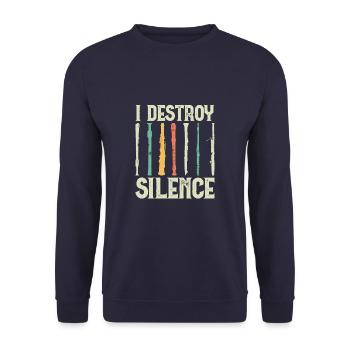 I Destroy Silence Funny Flute Flutist - Unisex Pullover - Navy - Vorne - Alina (178cm) & Michal (187cm)