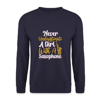 Ne sous-estimez jamais une fille avec un saxophone - Sweat-shirt Unisexe - marine - Devant - Alina (178cm) & Michal (187cm)