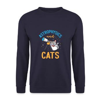 Astrophysics And Cats Funny Astrophysicist - Unisex Pullover - Navy - Vorne - Alina (178cm) & Michal (187cm)