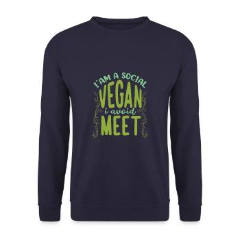 Social Vegan Avoid Meet Funny Introvert Pun Anti - Unisex Pullover - Navy - Vorne - Alina (178cm) & Michal (187cm)