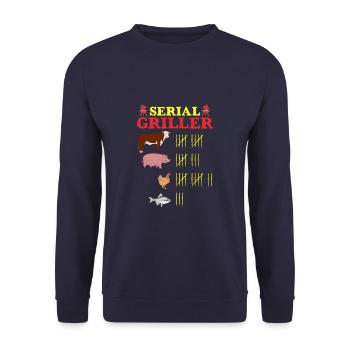 Serial Griller Funny BBQ Grilling Father - Unisex Sweatshirt - navy - Front - Alina (178cm) & Michal (187cm)