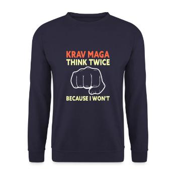 Krav Maga Think Twice Because I Won't - Unisex Pullover - Navy - Vorne - Alina (178cm) & Michal (187cm)