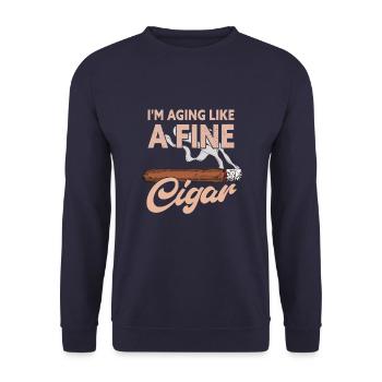 I'm Aging Like A Fine Cigar Funny Cigar Smoker - Unisex Pullover - Navy - Vorne - Alina (178cm) & Michal (187cm)