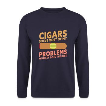 Cigars Solve Most Of My Problems Whiskey Does The - Unisex Pullover - Navy - Vorne - Alina (178cm) & Michal (187cm)